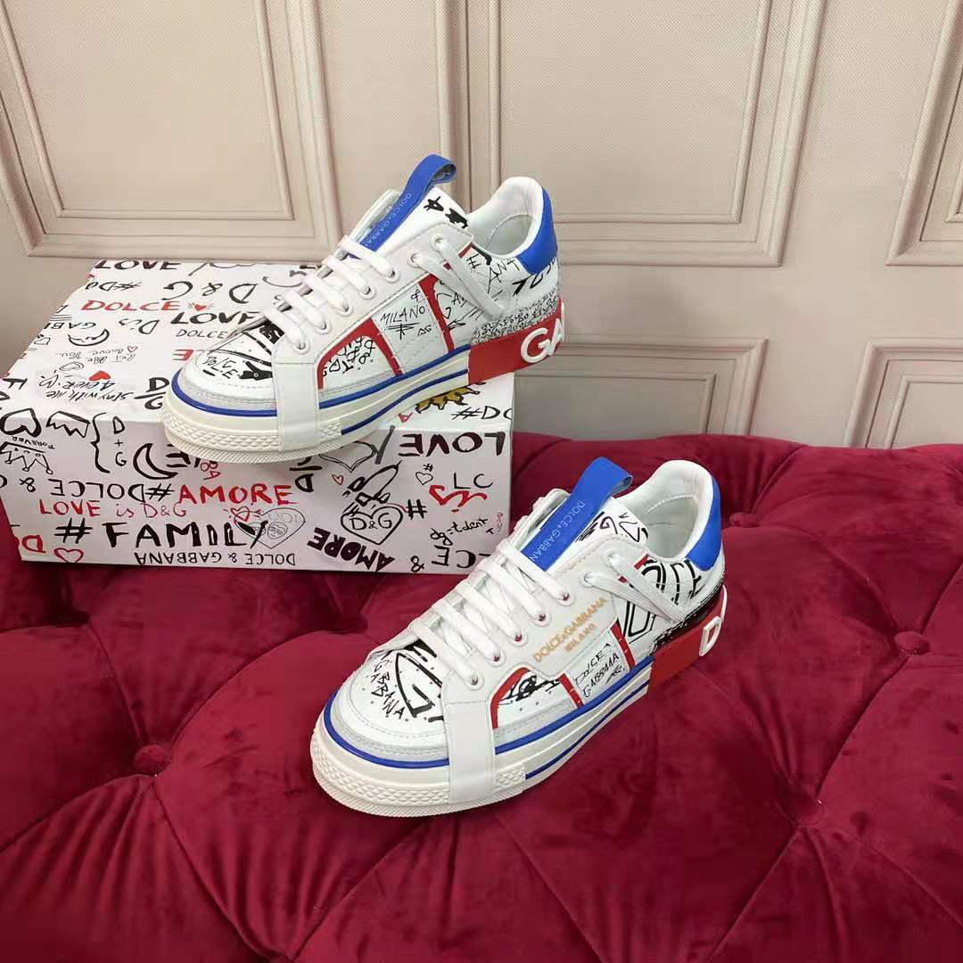 Dolce Gabbana D&G Men Graffiti-Print Calfskin Custom 2.Zero Sneakers - image 5