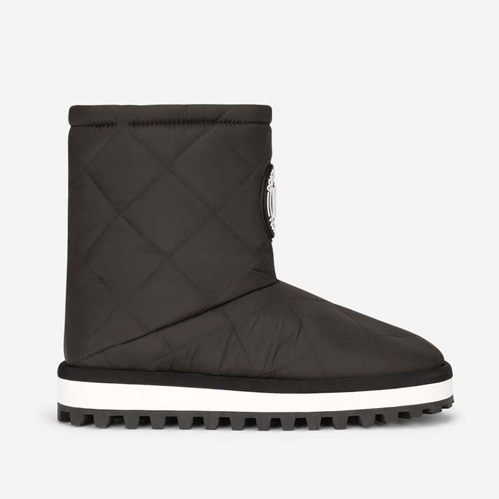 Side view of Dolce Gabbana D&G Women Nylon Ankle Boots with DG Logo-Black