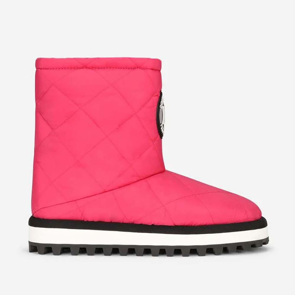 Side view of Dolce Gabbana D&G Women Nylon Ankle Boots with DG Logo-Pink
