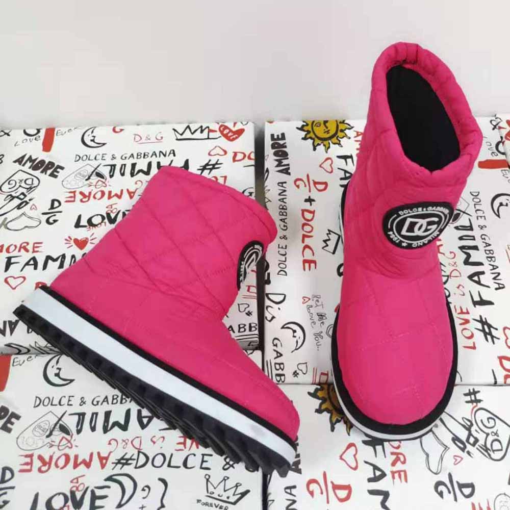 Top angle showing zip closure on Dolce Gabbana D&G ankle boots pink