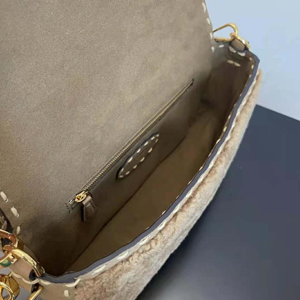 Fendi Women Baguette Beige Sheepskin Bag - image 6