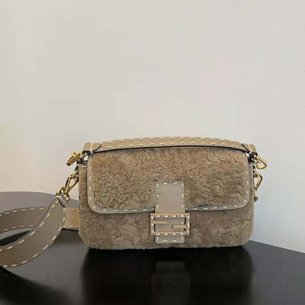 Fendi Women Baguette Beige Sheepskin Bag - image 2