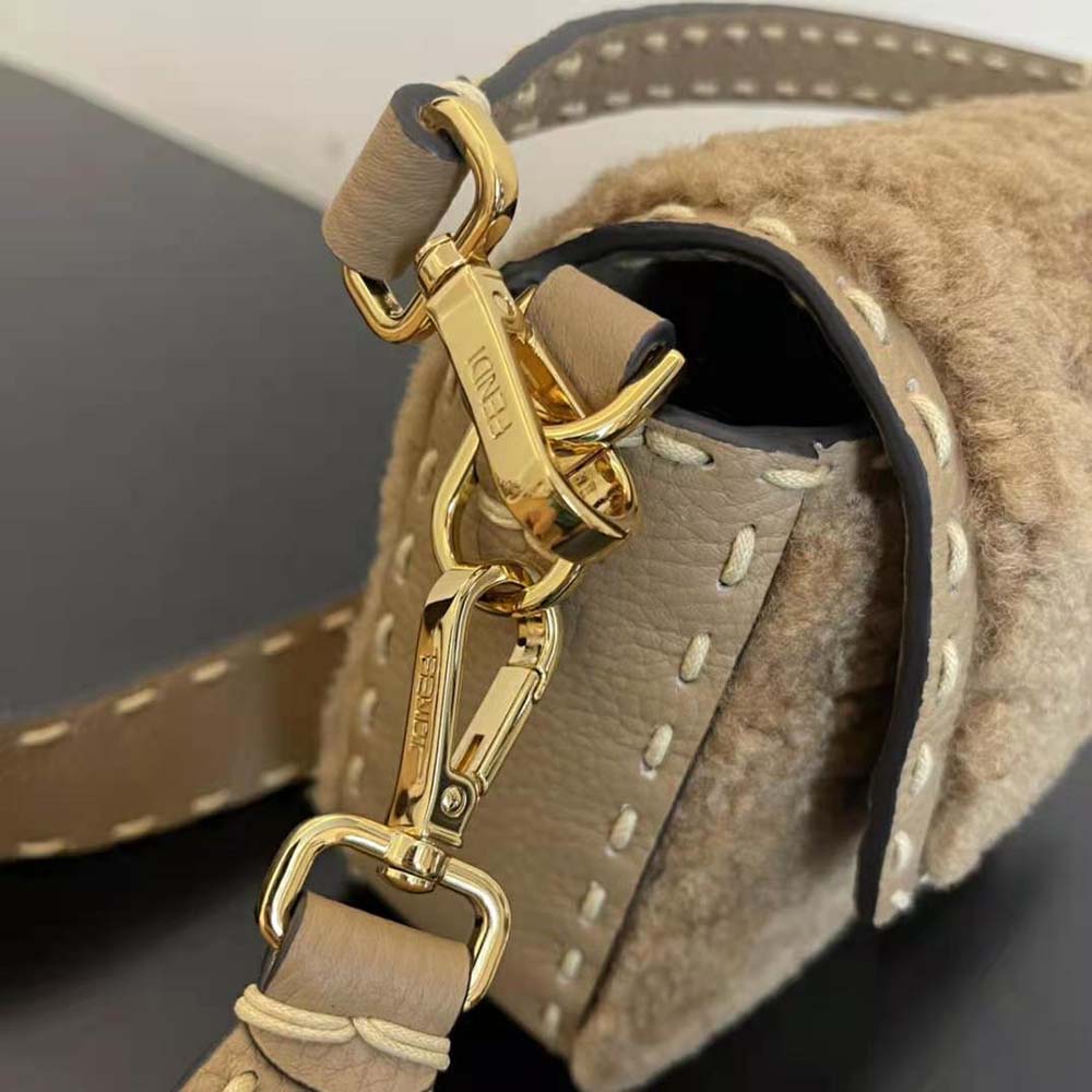 Fendi Women Baguette Beige Sheepskin Bag - image 5