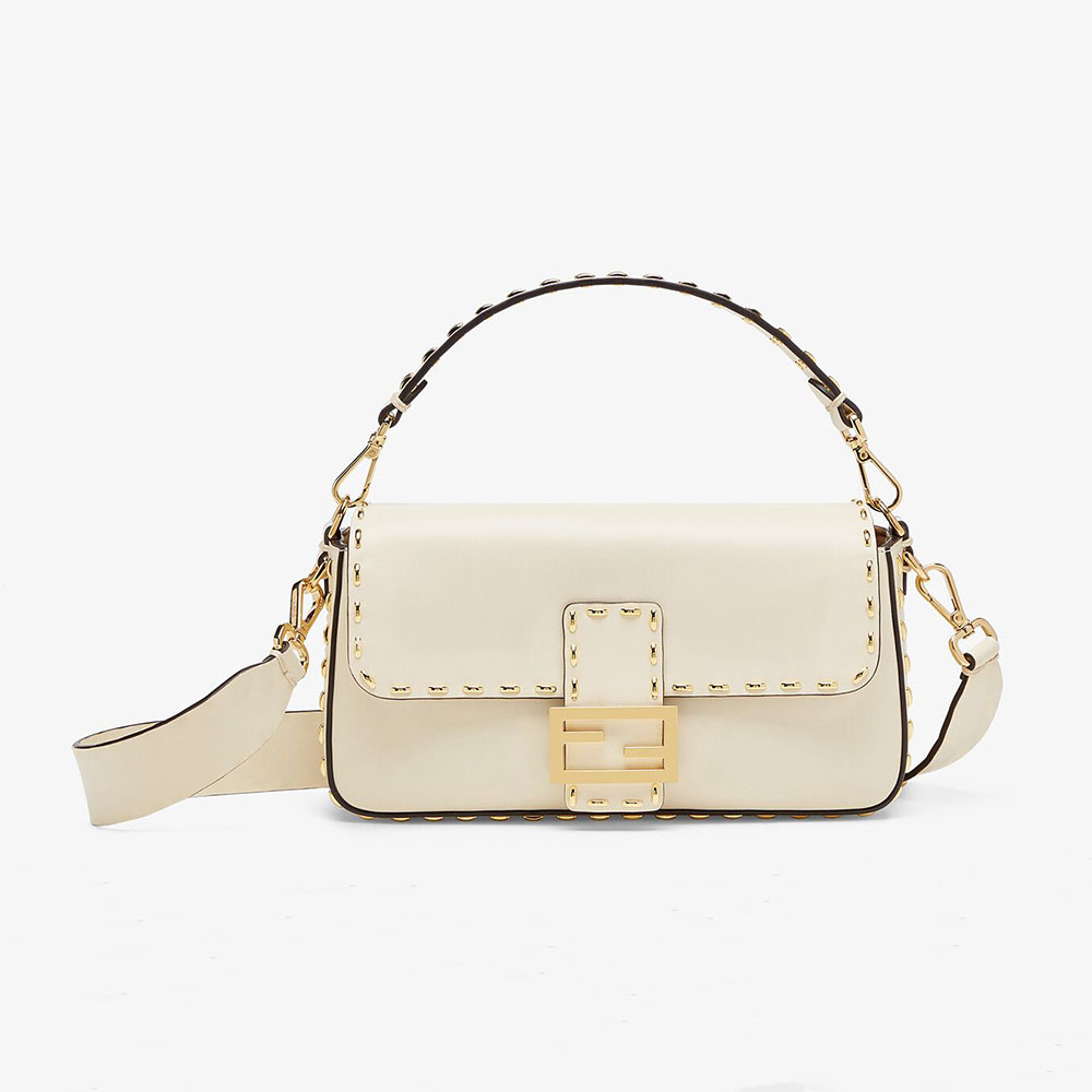 Fendi Women Conic Medium Baguette White Leather Bag - image 1