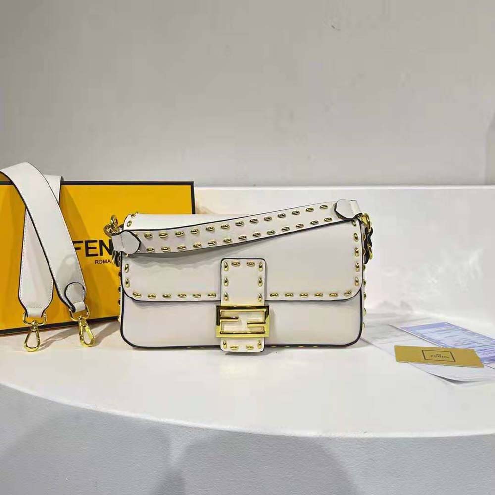 Fendi Women Conic Medium Baguette White Leather Bag - image 2