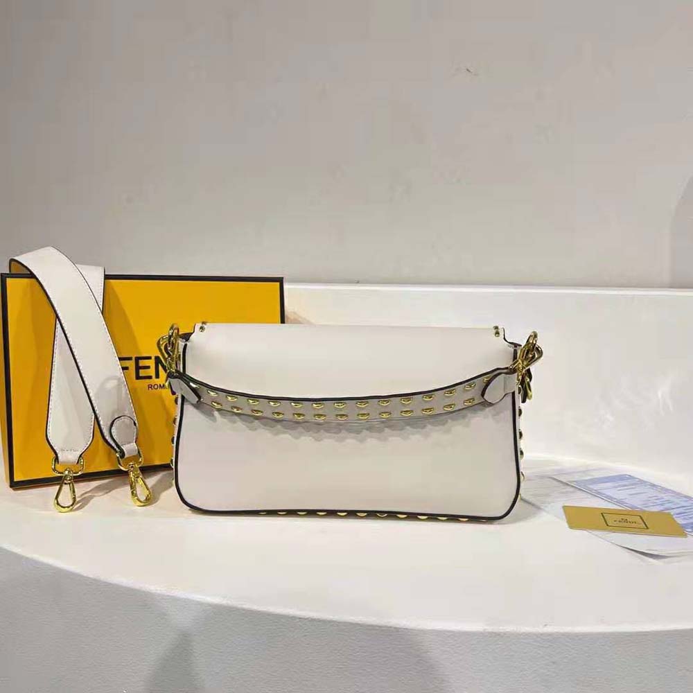 Fendi Women Conic Medium Baguette White Leather Bag - image 5