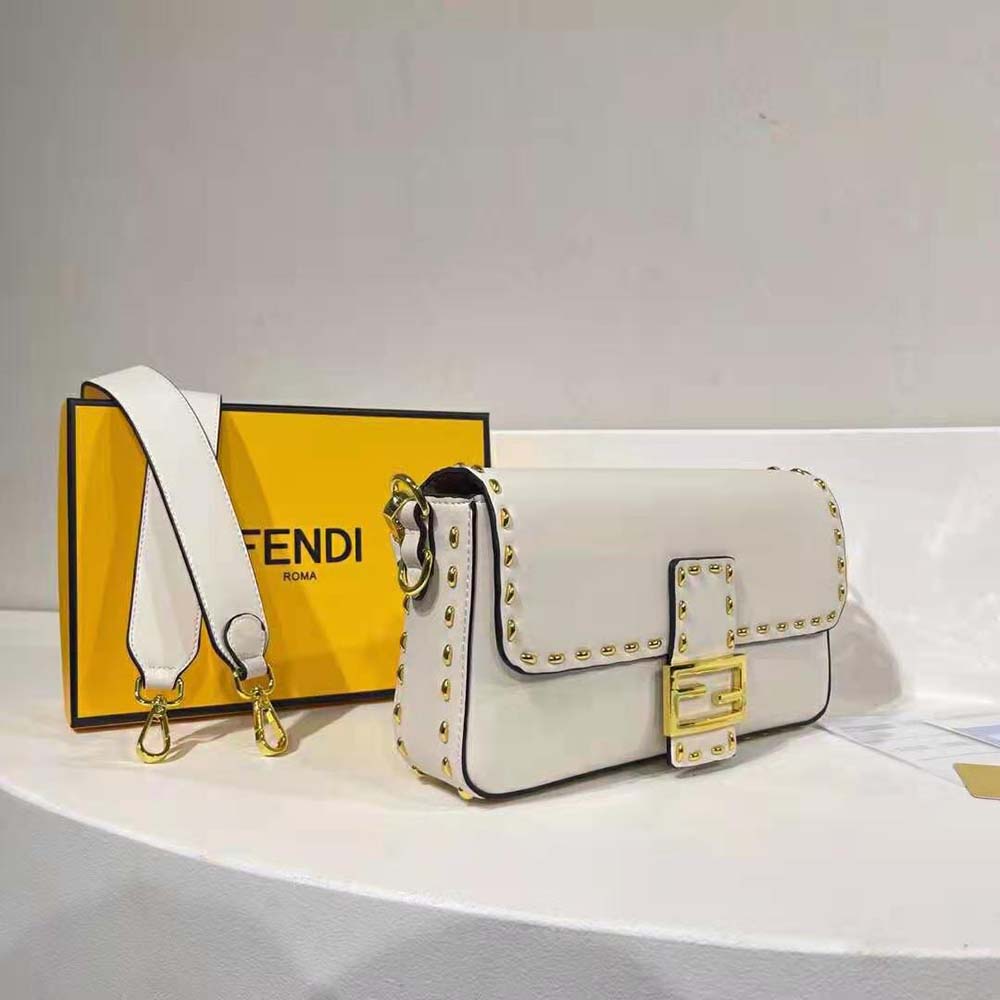 Fendi Women Conic Medium Baguette White Leather Bag - image 3