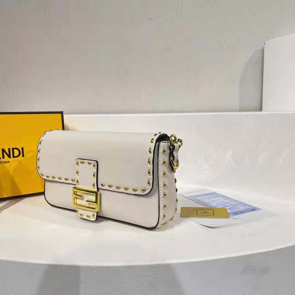 Fendi Women Conic Medium Baguette White Leather Bag - image 4