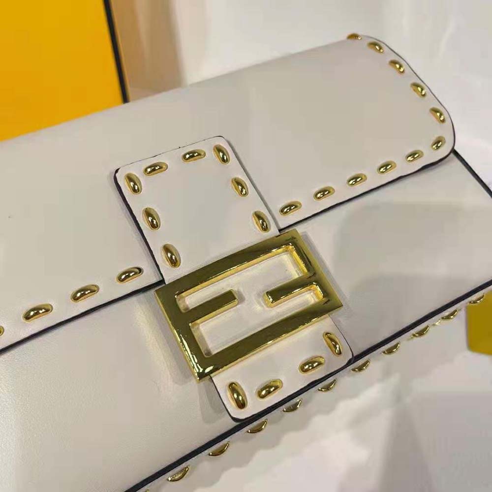 Fendi Women Conic Medium Baguette White Leather Bag - image 9