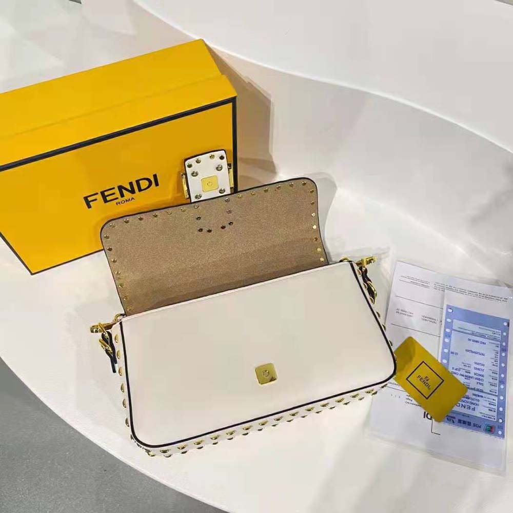 Fendi Women Conic Medium Baguette White Leather Bag - image 7