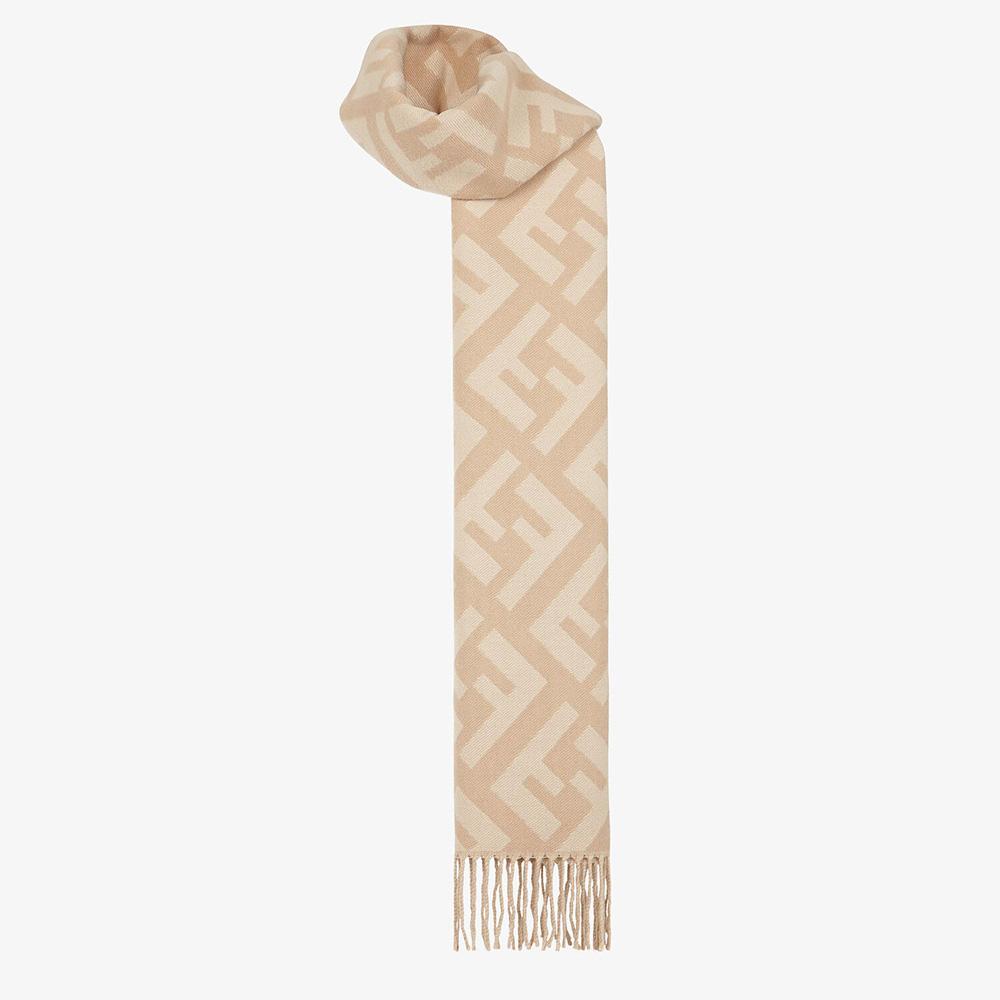 Fendi Women Long Scarf with Fringed Edges-Beige - image 1
