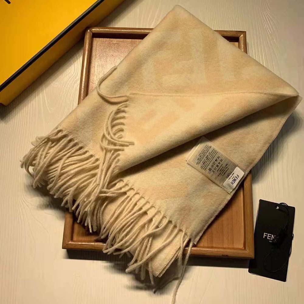 Fendi Women Long Scarf with Fringed Edges-Beige - image 2