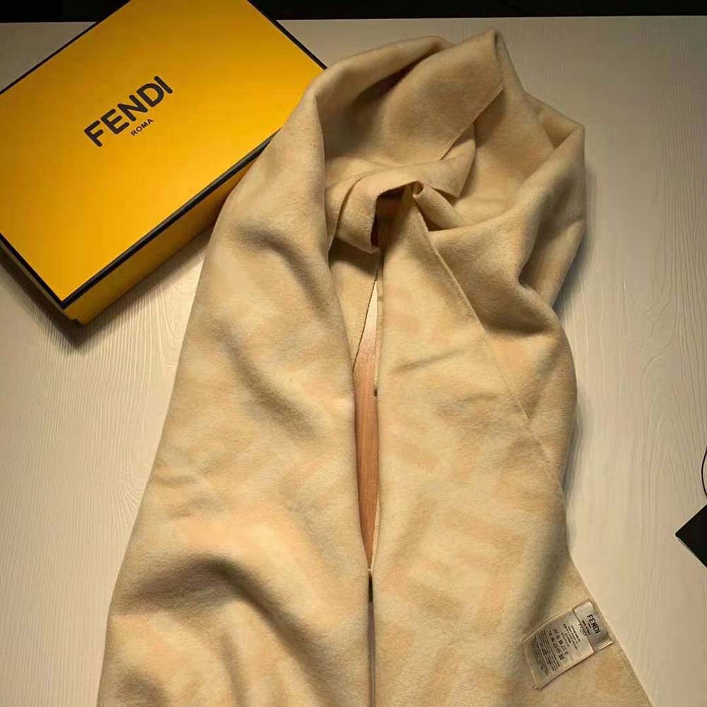 Fendi Women Long Scarf with Fringed Edges-Beige - image 5
