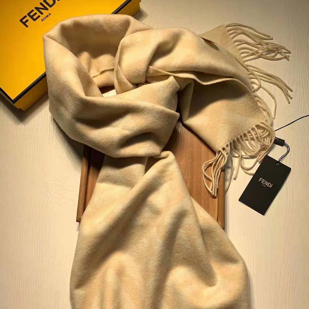 Fendi Women Long Scarf with Fringed Edges-Beige - image 4