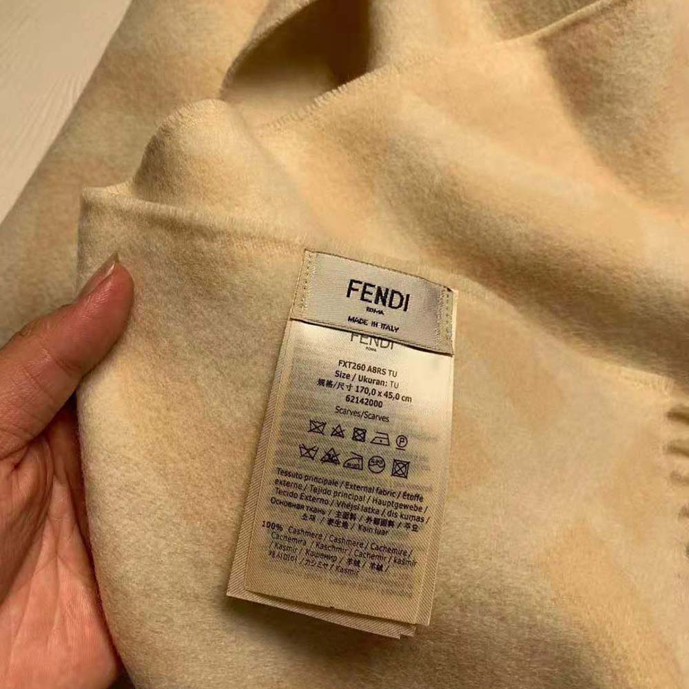 Fendi Women Long Scarf with Fringed Edges-Beige - image 6