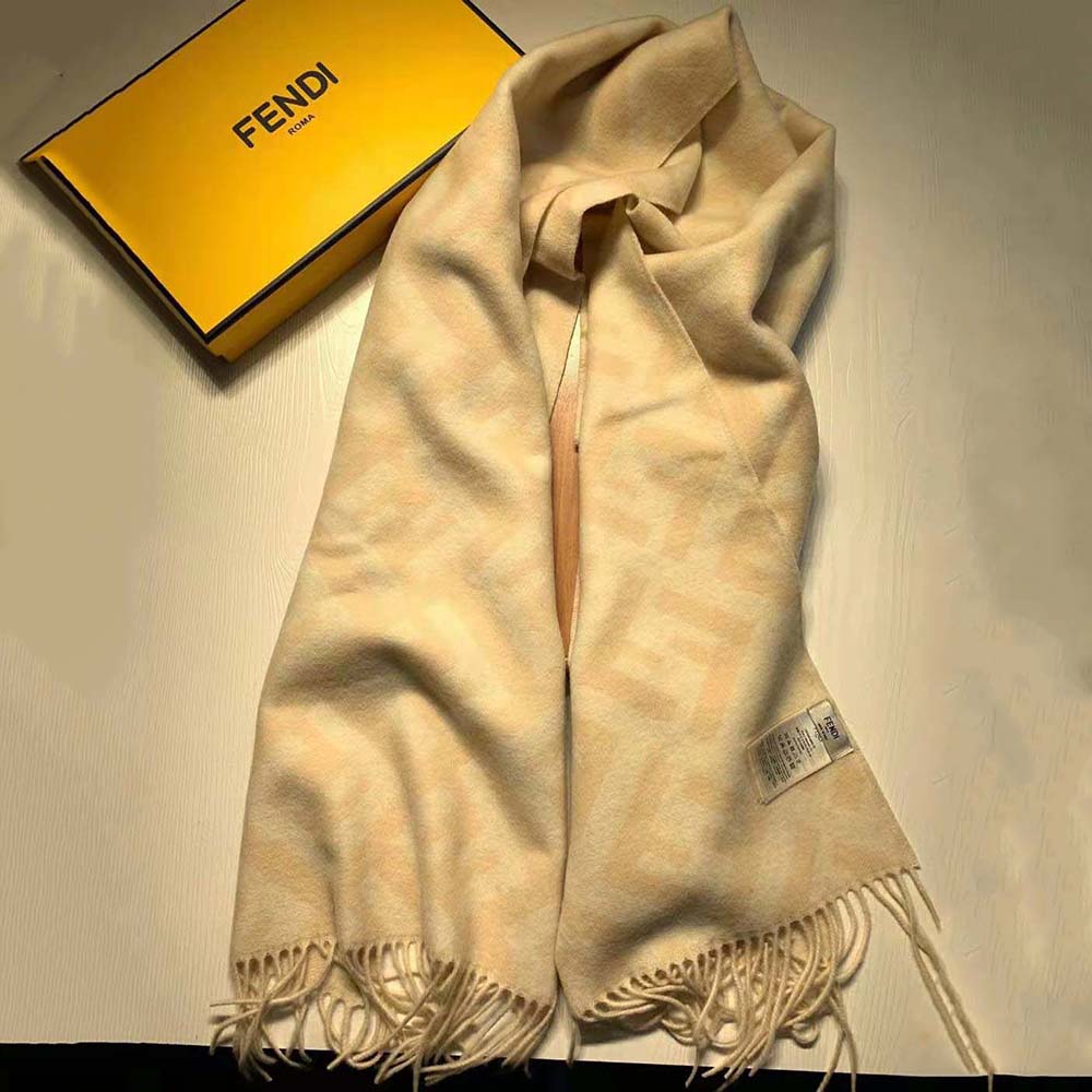 Fendi Women Long Scarf with Fringed Edges-Beige - image 3