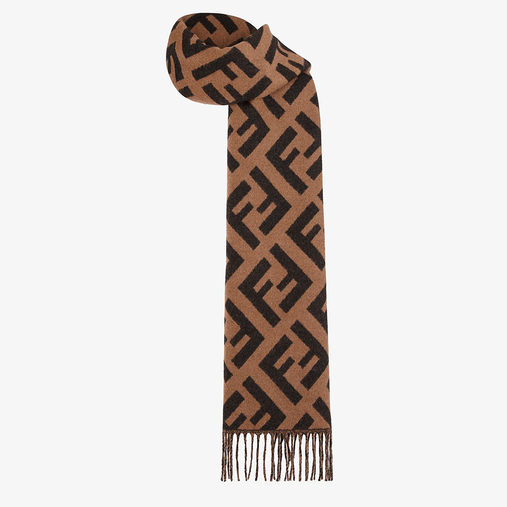 Fendi Women Long Scarf with Fringed Edges-Brown - image 1