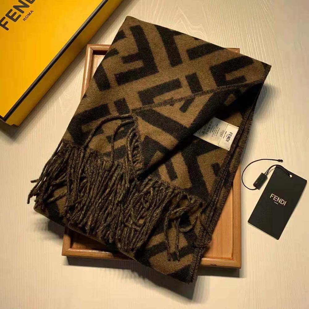 Fendi Women Long Scarf with Fringed Edges-Brown - image 2