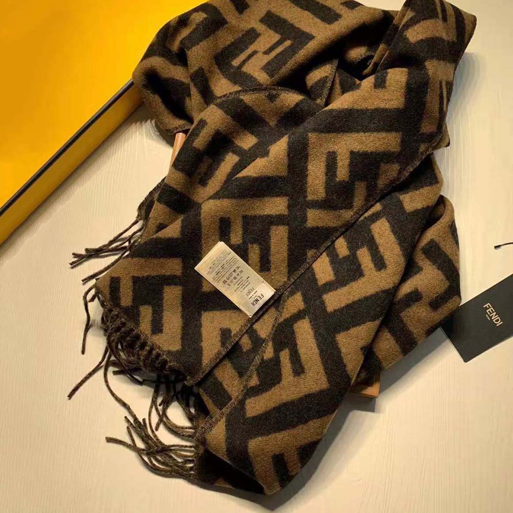 Fendi Women Long Scarf with Fringed Edges-Brown - image 8