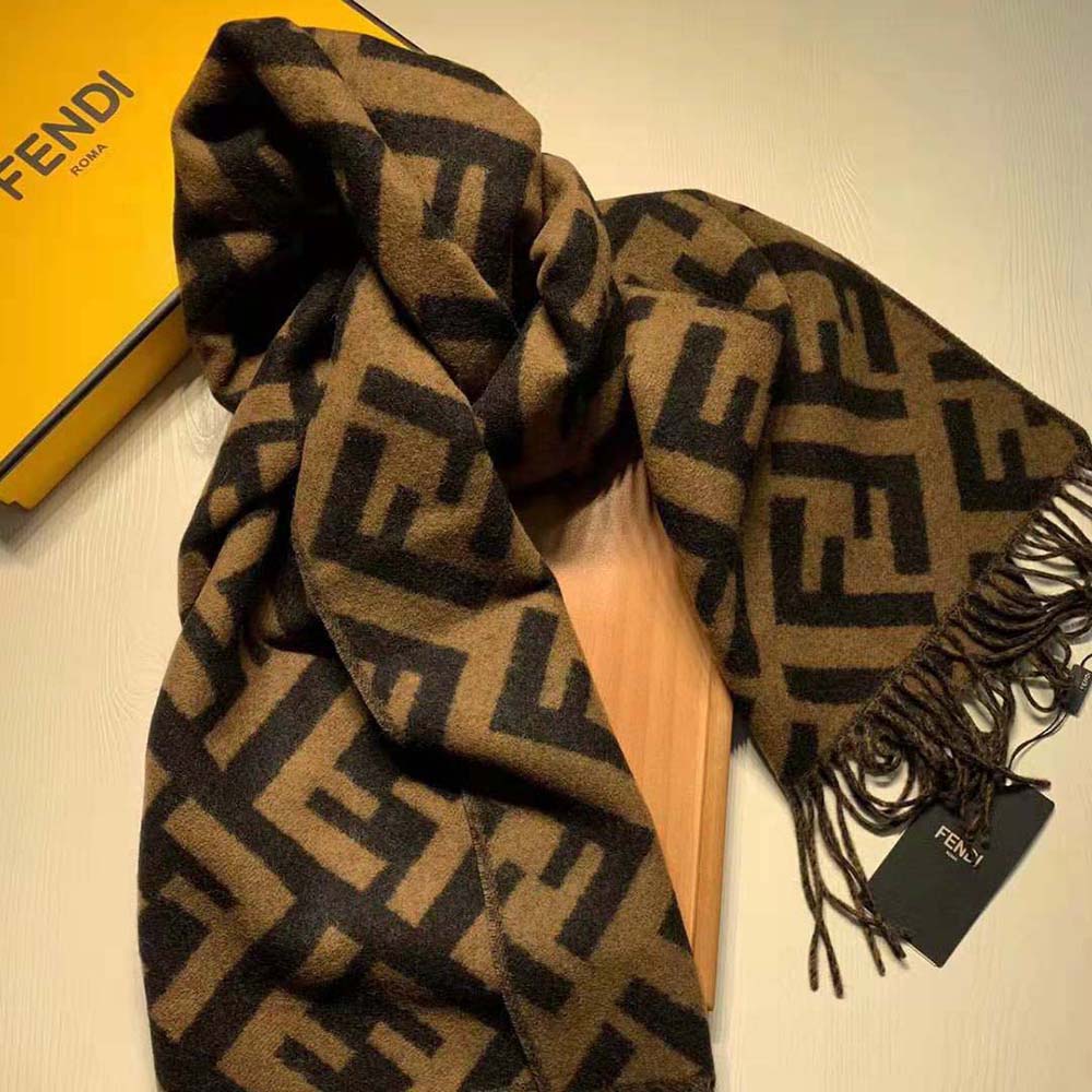 Fendi Women Long Scarf with Fringed Edges-Brown - image 7