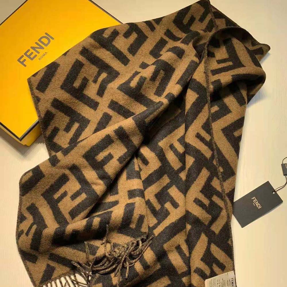 Fendi Women Long Scarf with Fringed Edges-Brown - image 6