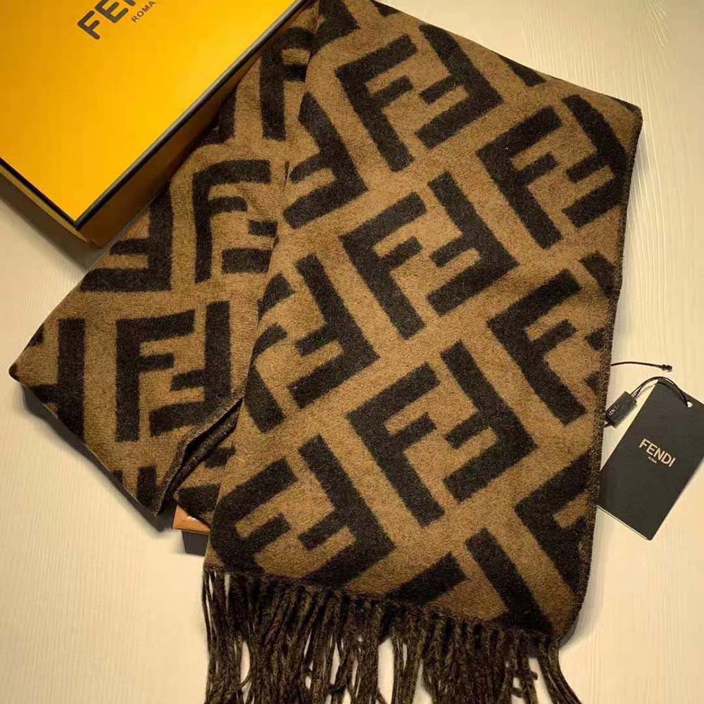 Fendi Women Long Scarf with Fringed Edges-Brown - image 5