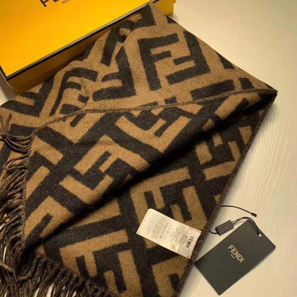 Fendi Women Long Scarf with Fringed Edges-Brown - image 3
