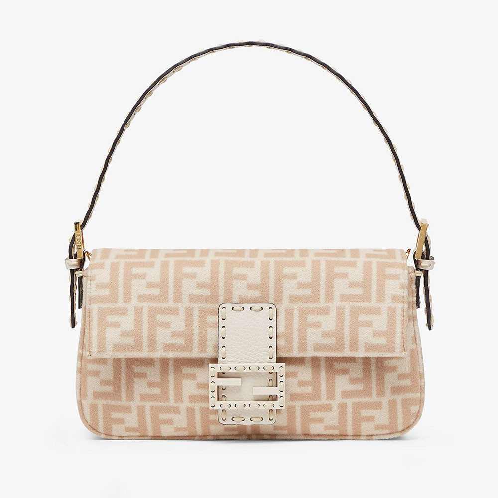 Fendi Women Medium Baguette 1997 Beige FF Wool Bag - image 1
