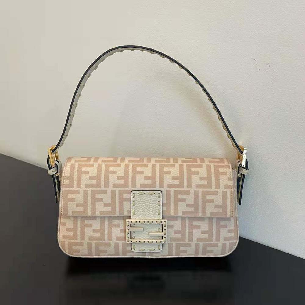 Fendi Women Medium Baguette 1997 Beige FF Wool Bag - image 2