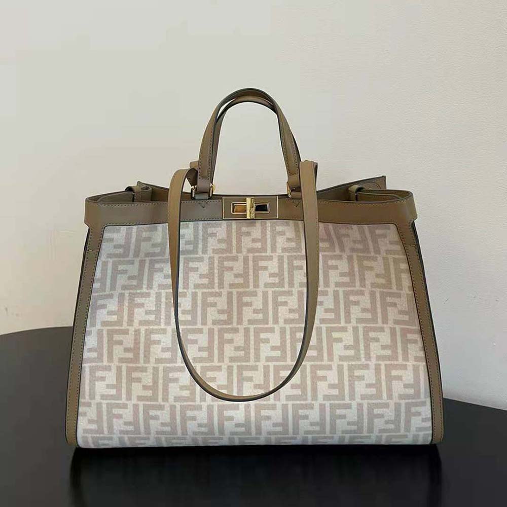 Fendi Women Medium Peekaboo X-Tote Beige FF Wool Bag - image 2