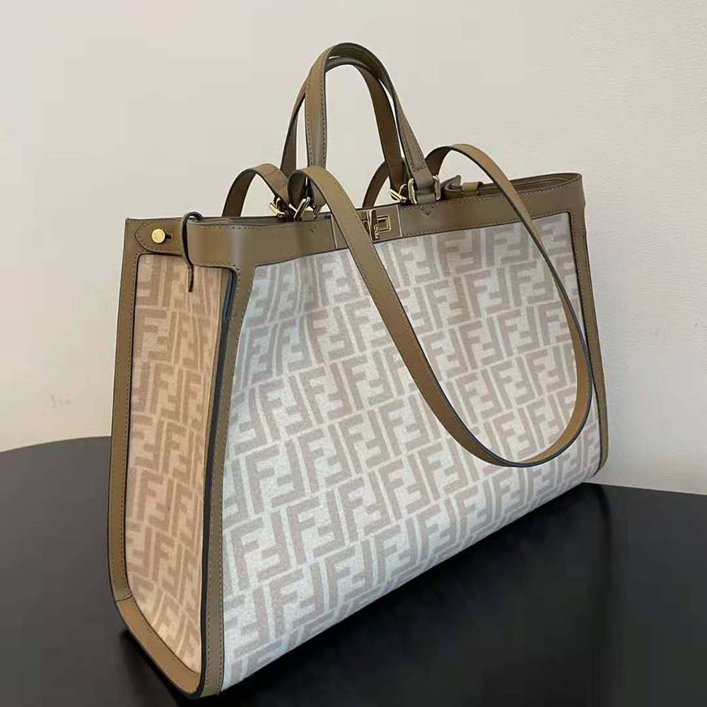 Fendi Women Medium Peekaboo X-Tote Beige FF Wool Bag - image 4