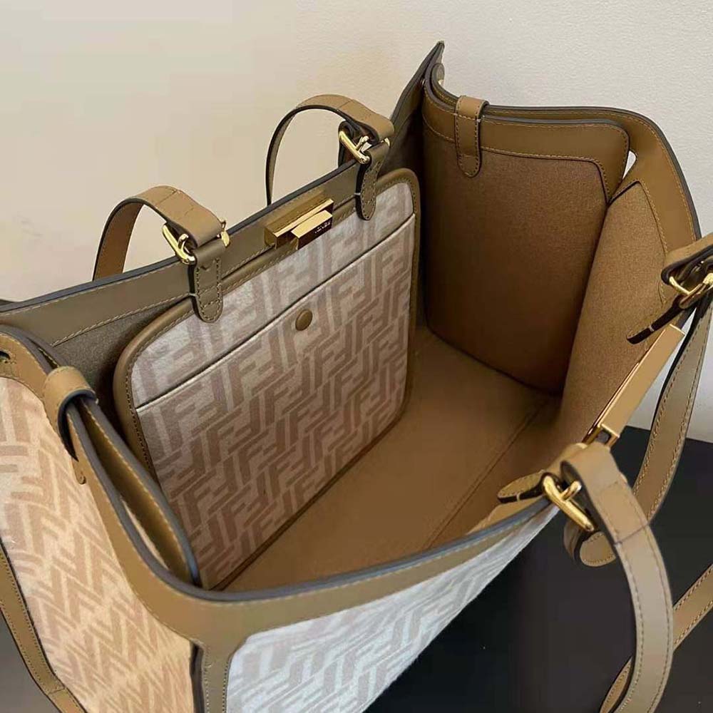 Fendi Women Medium Peekaboo X-Tote Beige FF Wool Bag - image 8