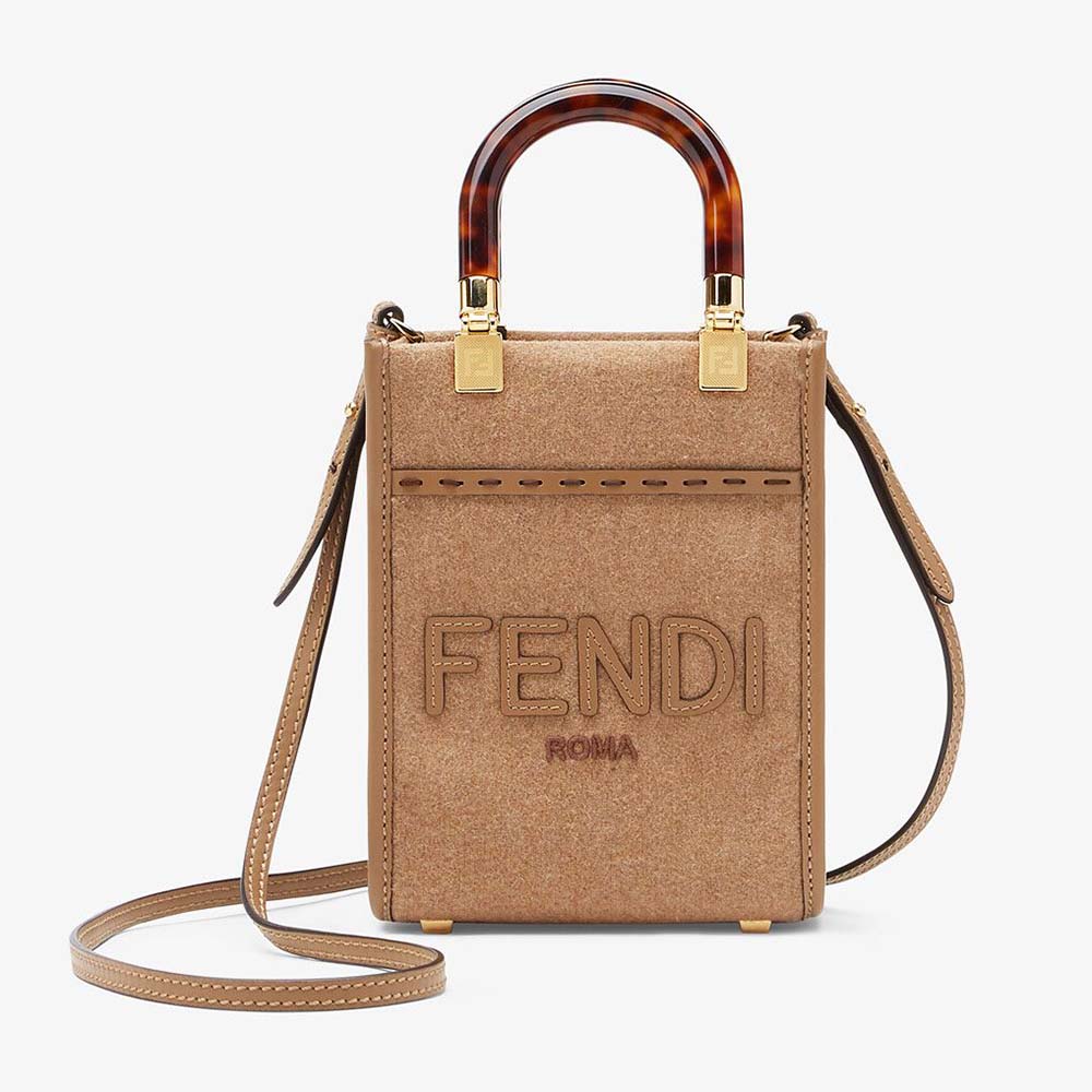 Fendi Women Mini Sunshine Shopper Brown Flannel Mini-Bag - image 1