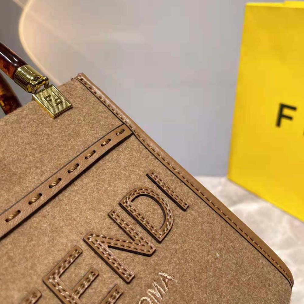 Fendi Women Mini Sunshine Shopper Brown Flannel Mini-Bag - image 10