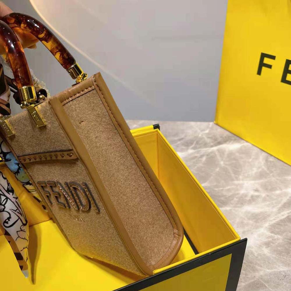 Fendi Women Mini Sunshine Shopper Brown Flannel Mini-Bag - image 8