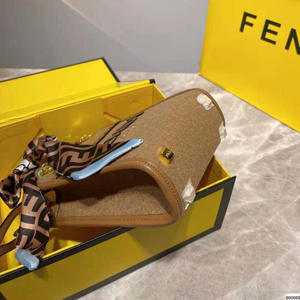 Fendi Women Mini Sunshine Shopper Brown Flannel Mini-Bag - image 7