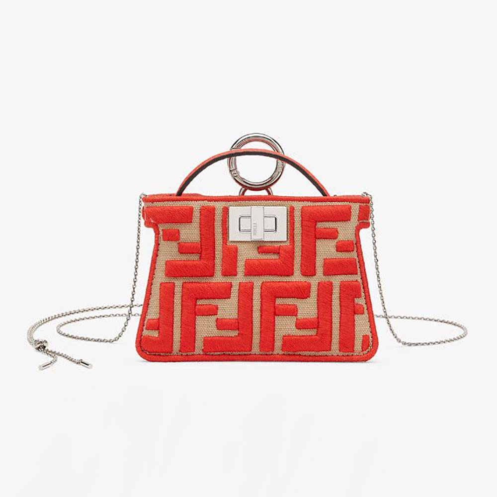 Fendi Women Nano Peekaboo Charm Gray FF Canvas Charm-Red - image 1