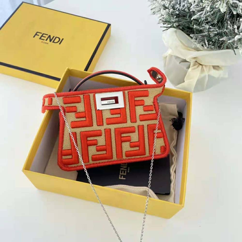 Fendi Women Nano Peekaboo Charm Gray FF Canvas Charm-Red - image 3
