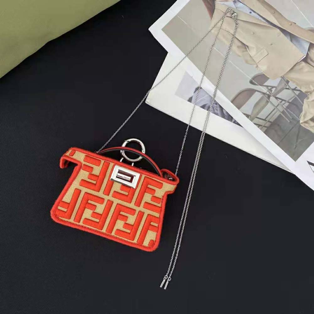 Fendi Women Nano Peekaboo Charm Gray FF Canvas Charm-Red - image 2