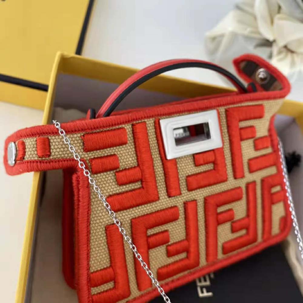 Fendi Women Nano Peekaboo Charm Gray FF Canvas Charm-Red - image 5
