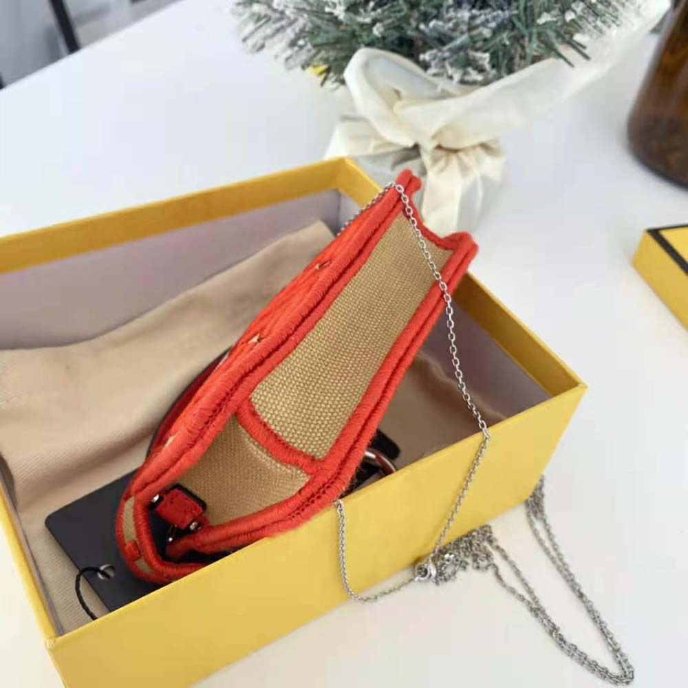 Fendi Women Nano Peekaboo Charm Gray FF Canvas Charm-Red - image 6