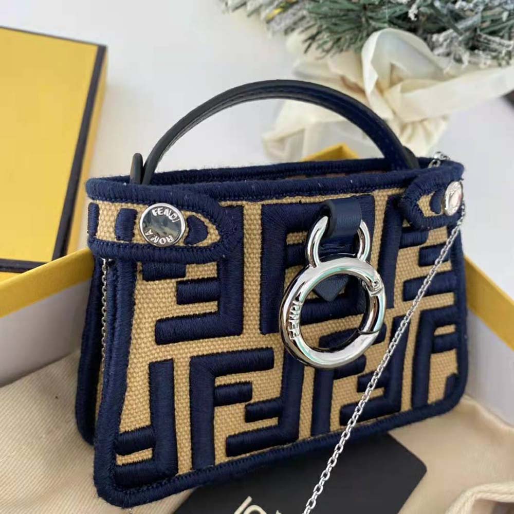 Fendi Women Nano Peekaboo Charm Gray FF Canvas Charm-Black - image 4