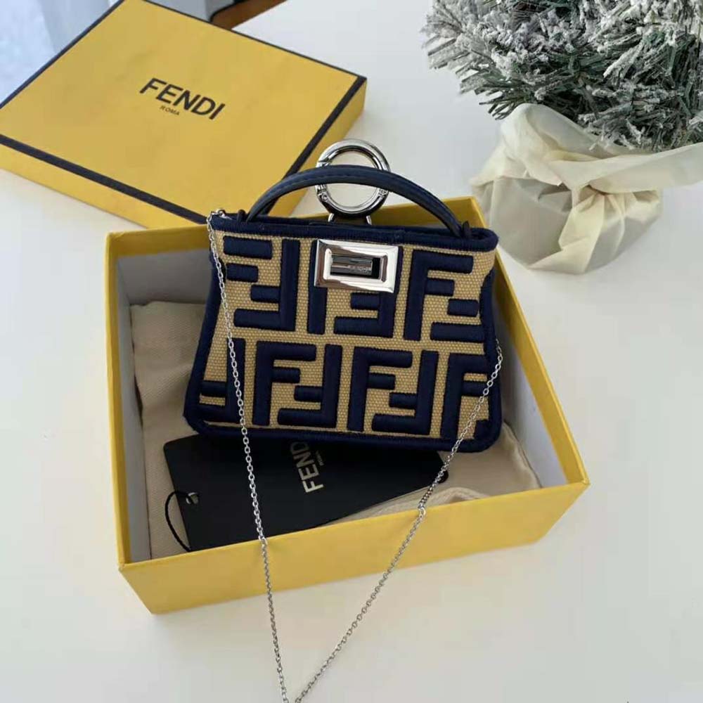 Fendi Women Nano Peekaboo Charm Gray FF Canvas Charm-Black - image 3