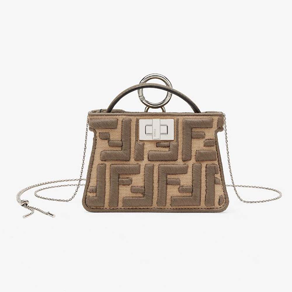 Fendi Women Nano Peekaboo Charm Gray FF Canvas Charm-Brown - image 1