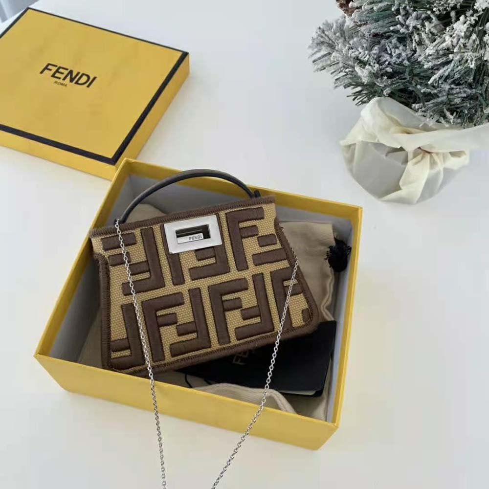 Fendi Women Nano Peekaboo Charm Gray FF Canvas Charm-Brown - image 3