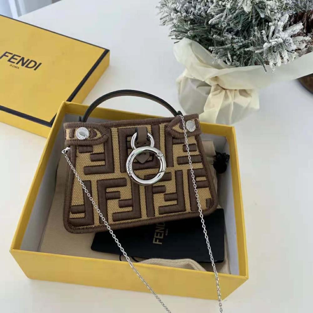 Fendi Women Nano Peekaboo Charm Gray FF Canvas Charm-Brown - image 4