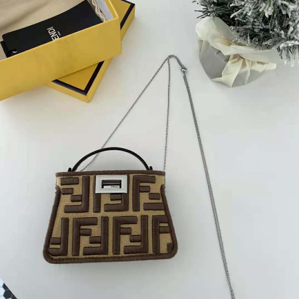 Fendi Women Nano Peekaboo Charm Gray FF Canvas Charm-Brown - image 2