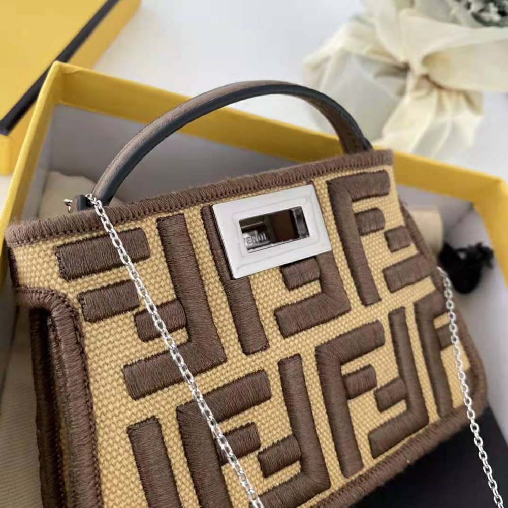Fendi Women Nano Peekaboo Charm Gray FF Canvas Charm-Brown - image 6