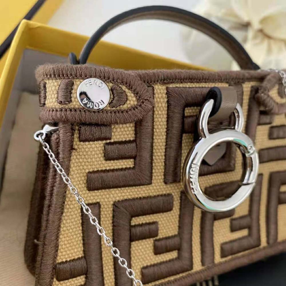 Fendi Women Nano Peekaboo Charm Gray FF Canvas Charm-Brown - image 7