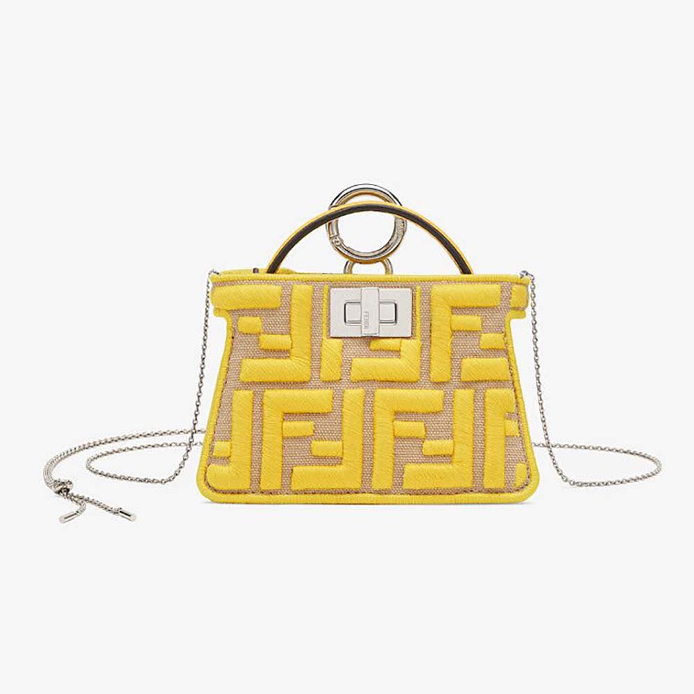 Fendi Women Nano Peekaboo Charm Gray FF Canvas Charm-Yellow - image 1